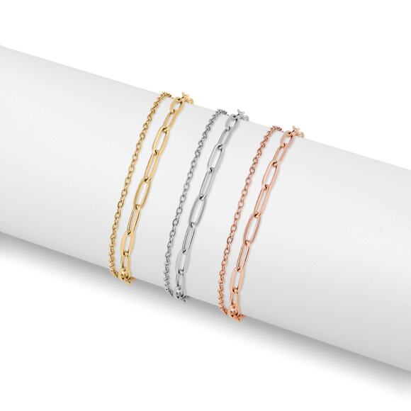 2 Row Stainless Steel Loop and Paperclip Chain Anklet - Picture 16 of 16